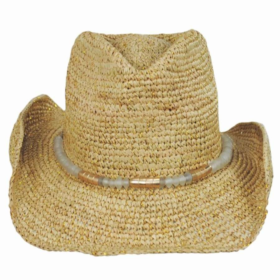 Cowboy & Western Hats * | Chrysta Crochet Raffia Straw Western Hat