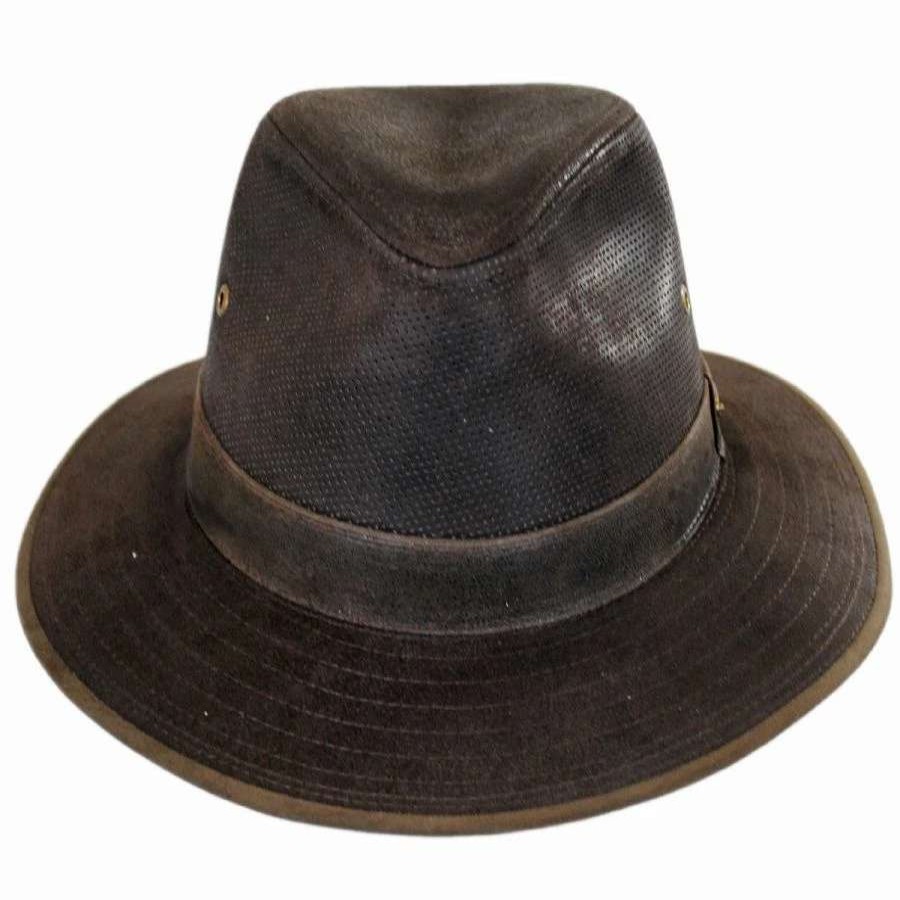 Fedoras * | Stetson Weathered Leather Safari Fedora Hat