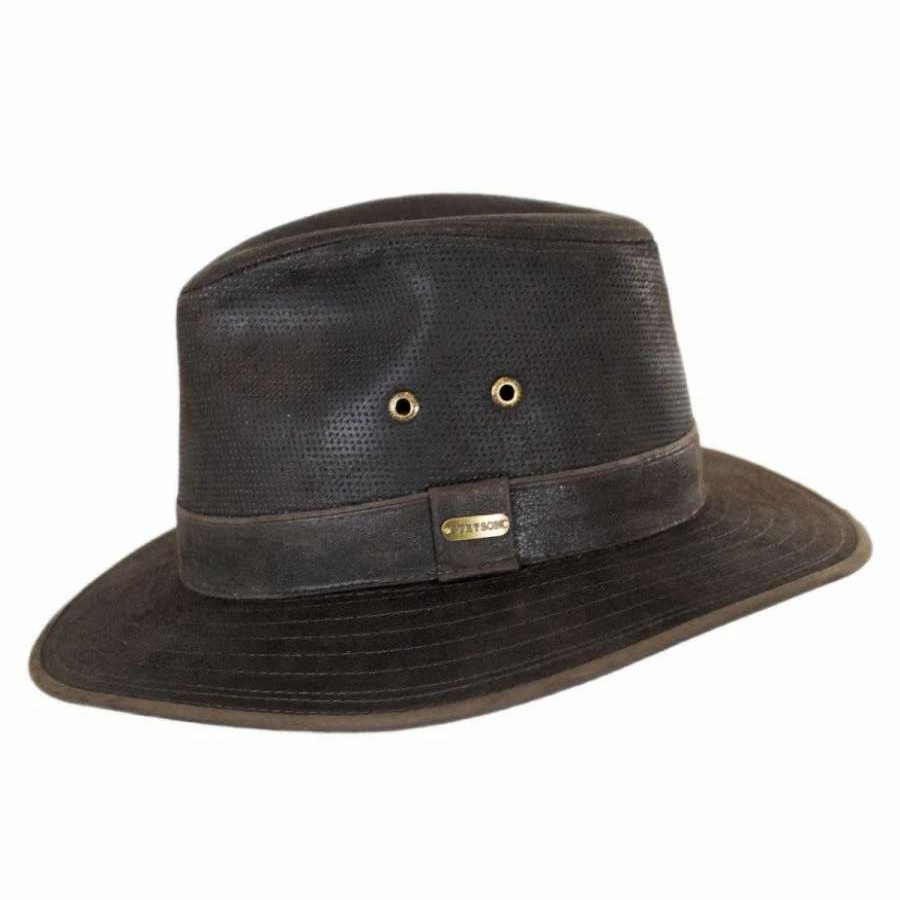 Fedoras * | Stetson Weathered Leather Safari Fedora Hat