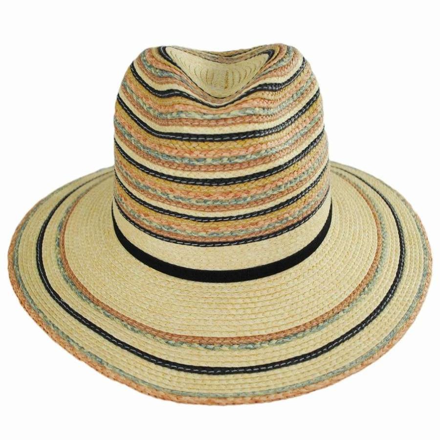 Fedoras * | Paradise Striped Toyo Straw Fedora Hat