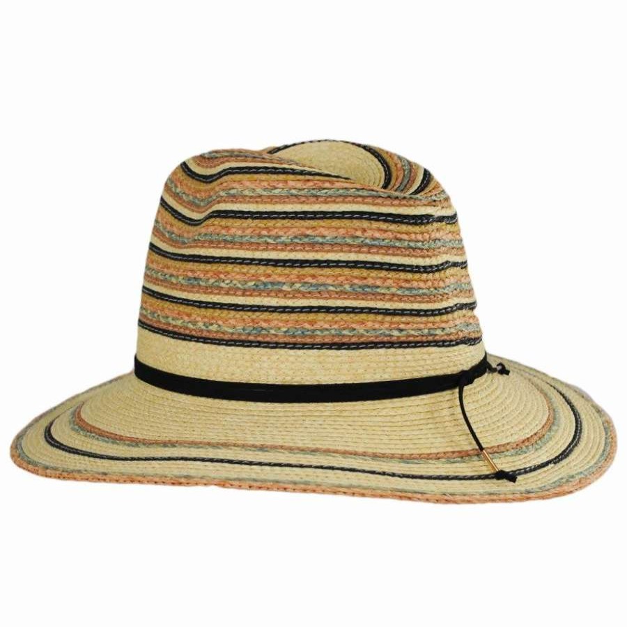 Fedoras * | Paradise Striped Toyo Straw Fedora Hat