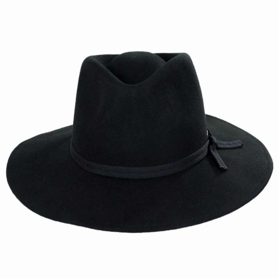 Fedoras * | Joanna Packable Wool Felt Fedora Hat Black