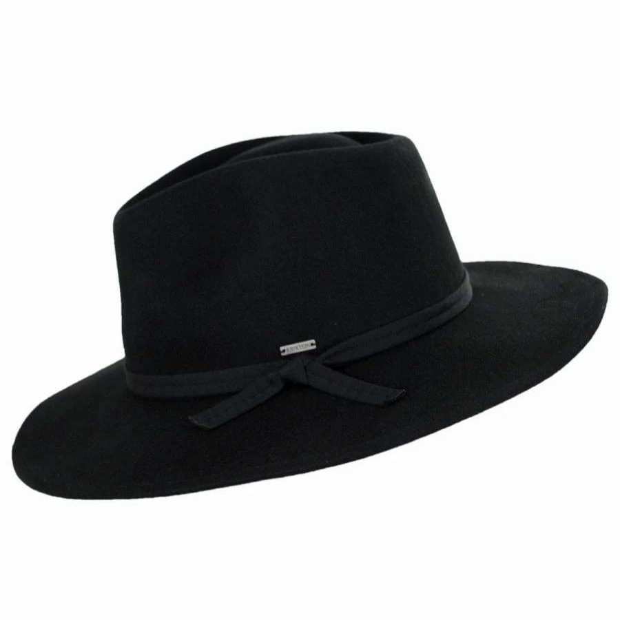 Fedoras * | Joanna Packable Wool Felt Fedora Hat Black