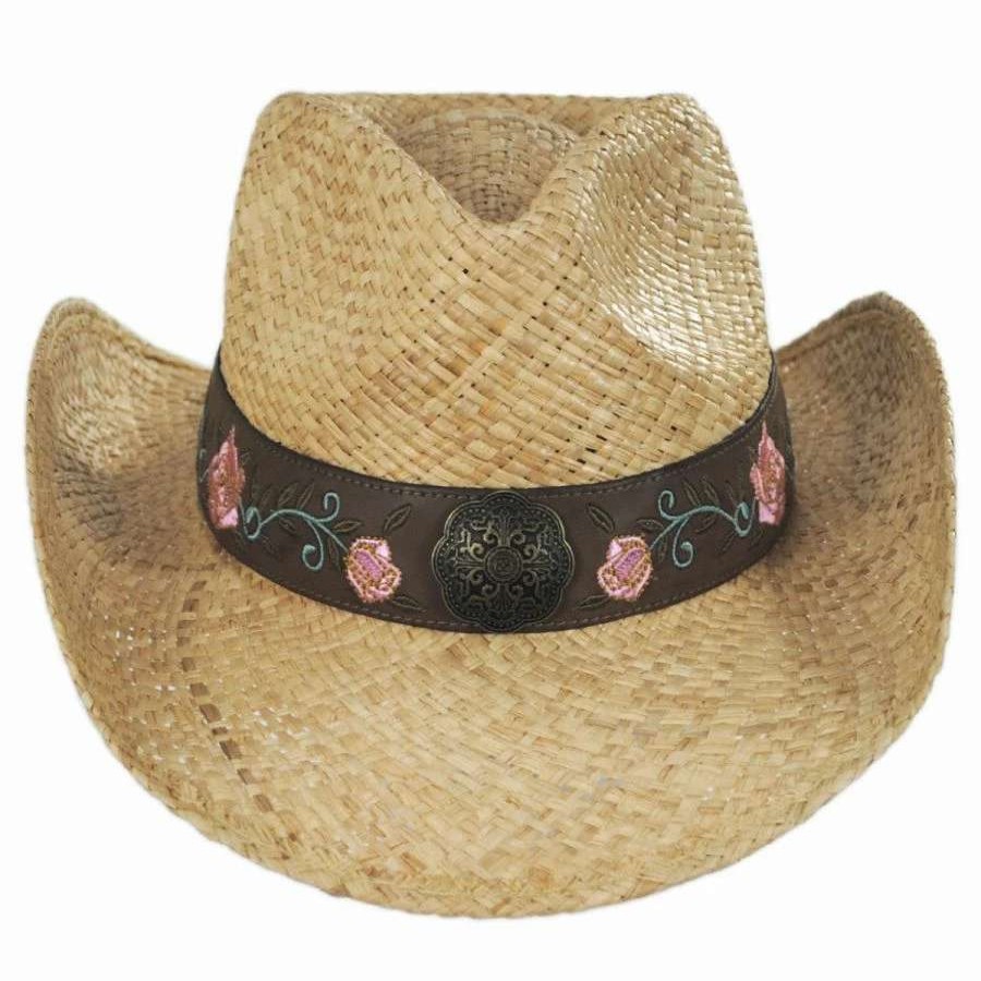 Cowboy & Western Hats * | Pink Rose Raffia Straw Western Hat