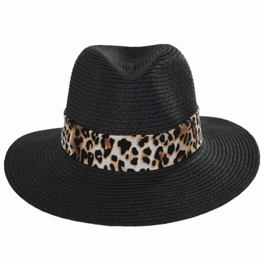 Outdoors * | Gabon Leopard Scarf Toyo Straw Fedora Hat