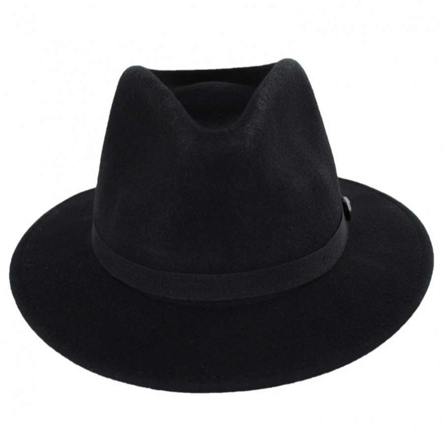 Fedoras * | Messer Packable Wool Felt Fedora Hat Black