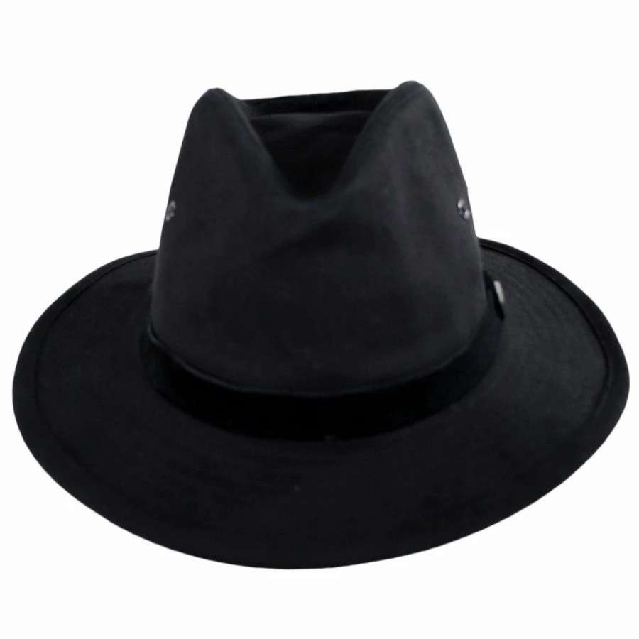 Fedoras * | Messer X Adventure Cotton Safari Fedora Hat Black