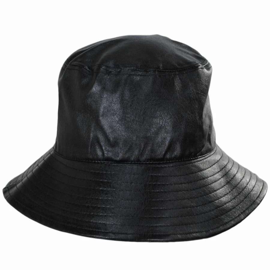 Bucket Hats * | Scala Sylvie Vegan Leather Bucket Hat