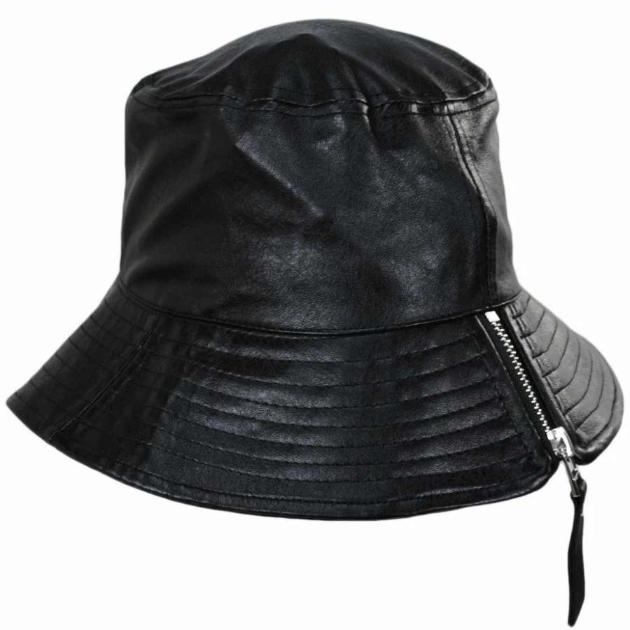 Bucket Hats * | Scala Sylvie Vegan Leather Bucket Hat