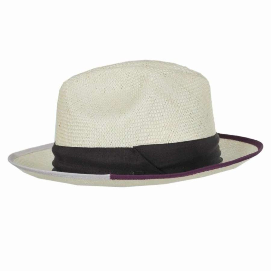 Fedoras * | Hesmond Sisal Litestraw Fedora Hat Natural/Plum