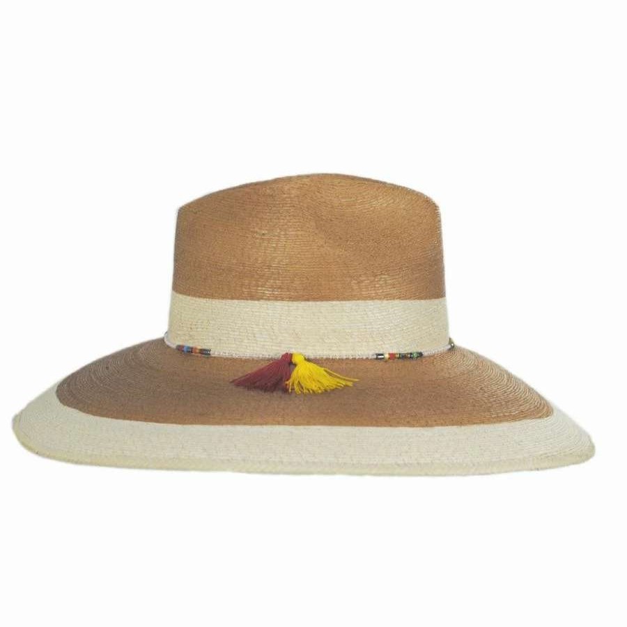 Outdoors * | Scala Elgans Two-Tone Palm Straw Fedora Hat