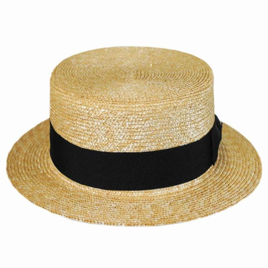 Fedoras * | Black Band Wheat Straw Skimmer Hat