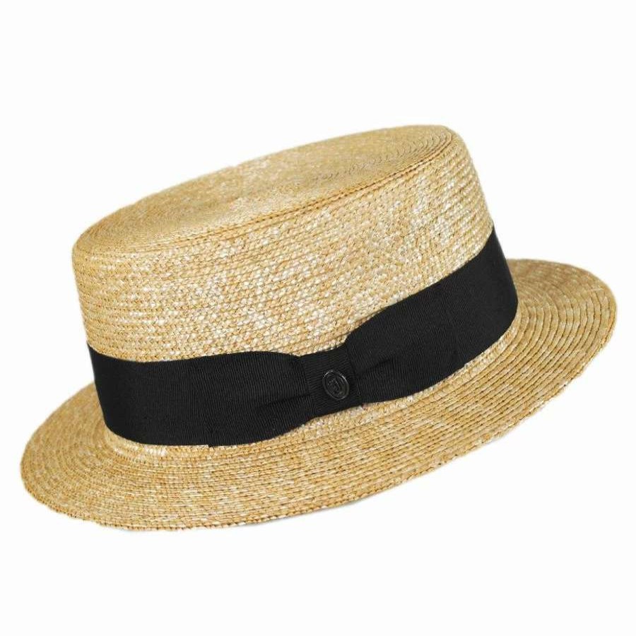 Fedoras * | Black Band Wheat Straw Skimmer Hat