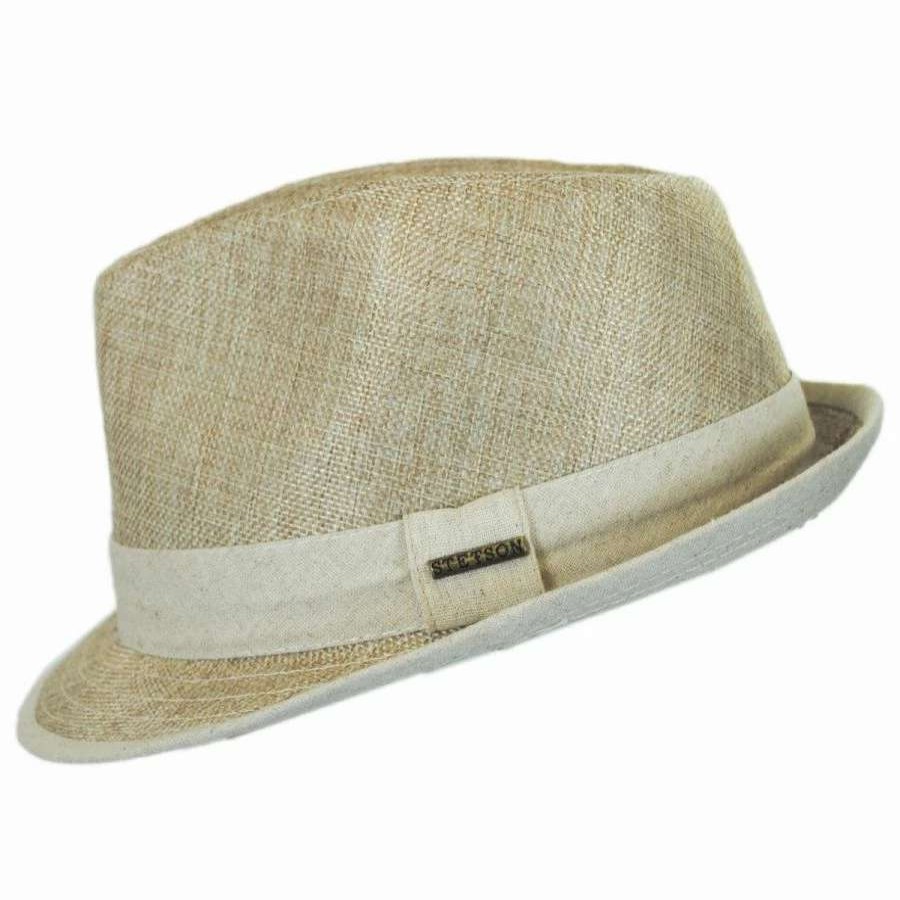 Fedoras * | Stetson Two-Tone Vegan Linen Trilby Fedora Hat